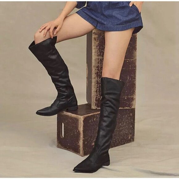 Free People Leather Brenna Black Over The Knee Boots - Picture 2 of 8